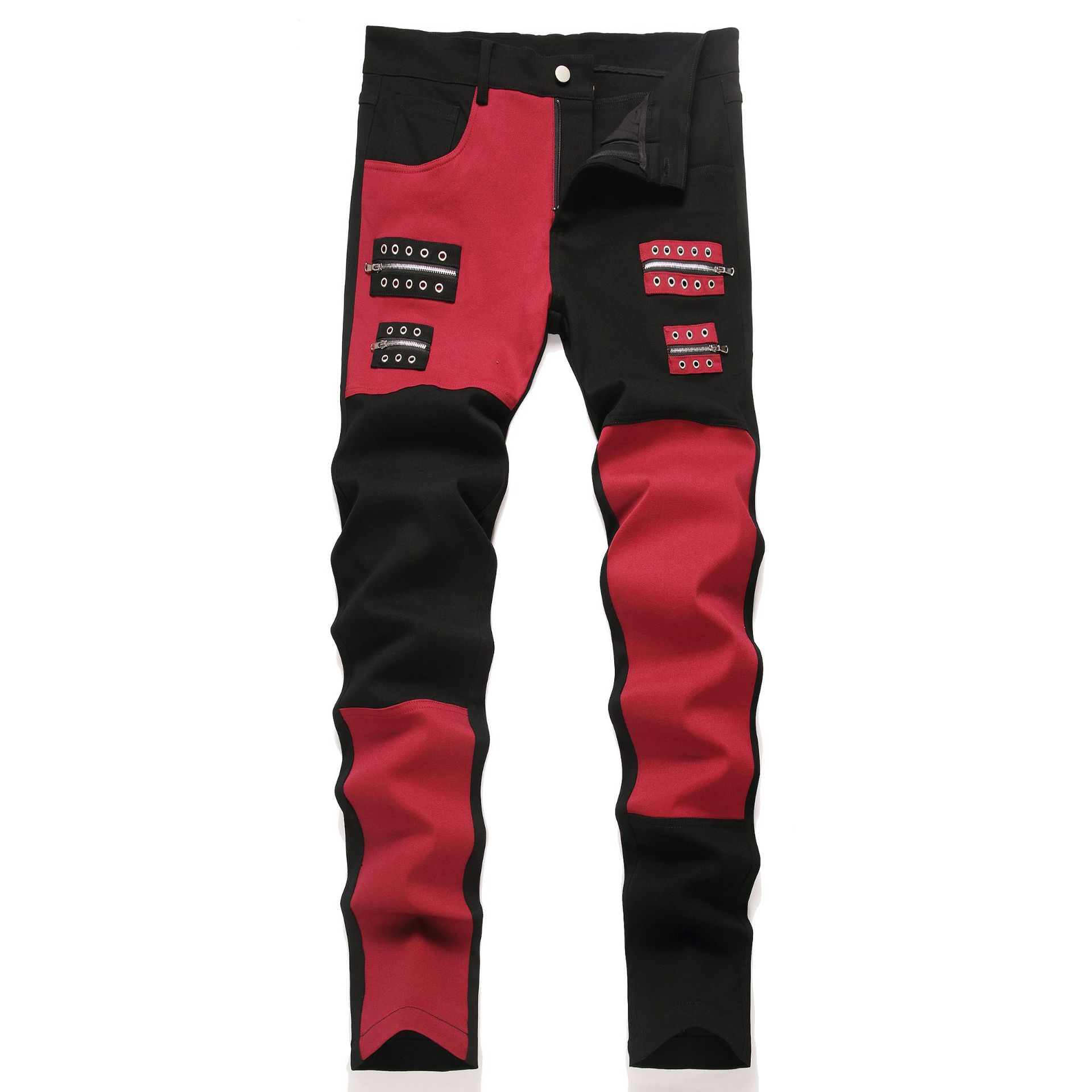 New Patchwork Jeans 2025 Spring & Fall Fashion Trendy Men's High Elastic Slim Men's Jeans Multi-Color Patchwork Black