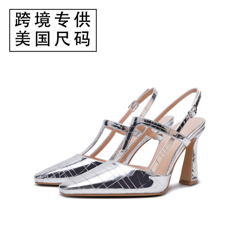 Cross-Border Exclusive Supply of High-Heeled Shoes, Elegant Silver High-End Sandals for Women, 9cm Thick Heel, Us Size, Amazon Dropshipping Cross-Border Exclusive Supply of High-Heeled Shoes, Elegant Silver High-End Sandals for Women, 9cm Thick Heel, Us Size, Amazon Dropshipping