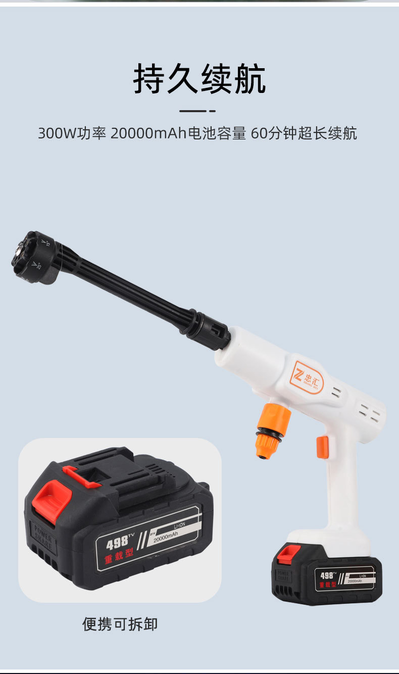 Wireless High-Pressure Car Wash Water Gun, Lithium Battery Rechargeable Portable Car Wash Machine, Powerful Car Wash Tool, High-Power Shoe Cleaning Spray Gun