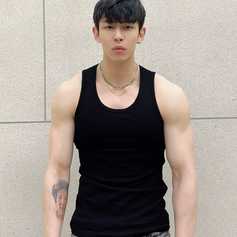 Новый Летний американский спортивный эластичный жилет для фитнеса, мужская повседневная Базовая рубашка, однотонный Универсальный облегающий Топ без рукавов