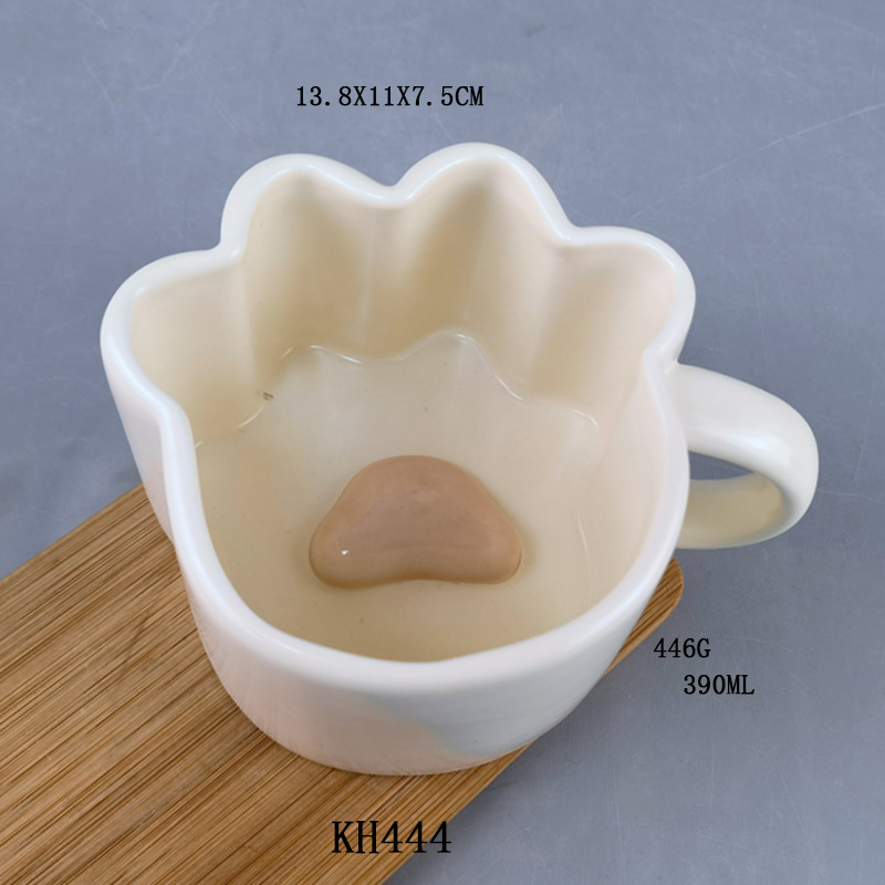 Taza de garra de gato de conejo de dibujos animados simple creativo, taza de café femenino de oficina para el hogar, taza linda de cerámica de agua potable