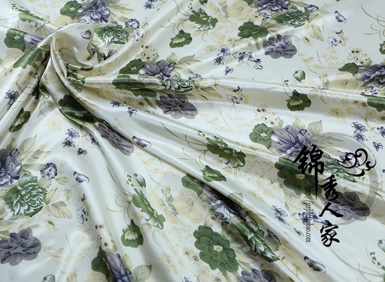 tela de seda impresa de flores tela de seda ropa antigua tela de prenda de ropa china tela de impresión de flores de plantas DIY