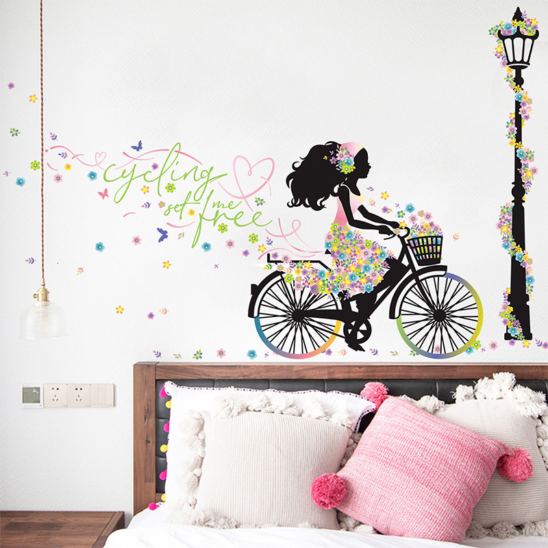 New Cyclist Girl Street Light Flower Bedroom Entrance Decoration Wall Sticker Wholesale Nihaojewelry display picture 3