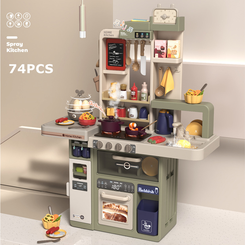 Comercio exterior niños 93cm simulación spray cocina vajilla traje de sonido y luz humo agua juego juguetes casa