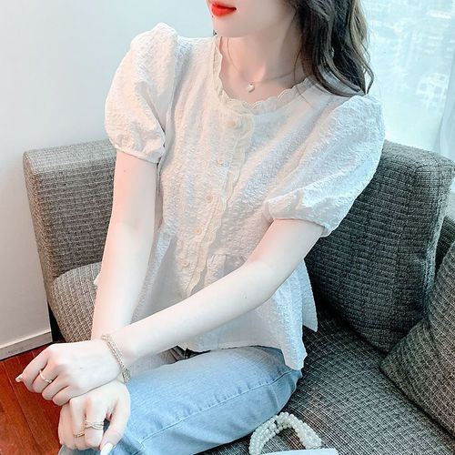French-style, belly-baring women's summer skirt top, slimming, stylish, 2025 new arrival short-sleeve chiffon blouse