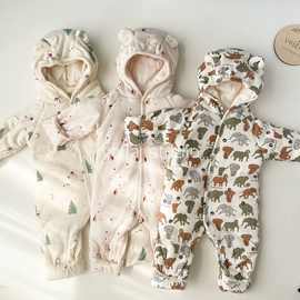北欧风婴儿棉服连帽连体衣宝宝棉服冬季外出服夹棉加厚保暖棉外套