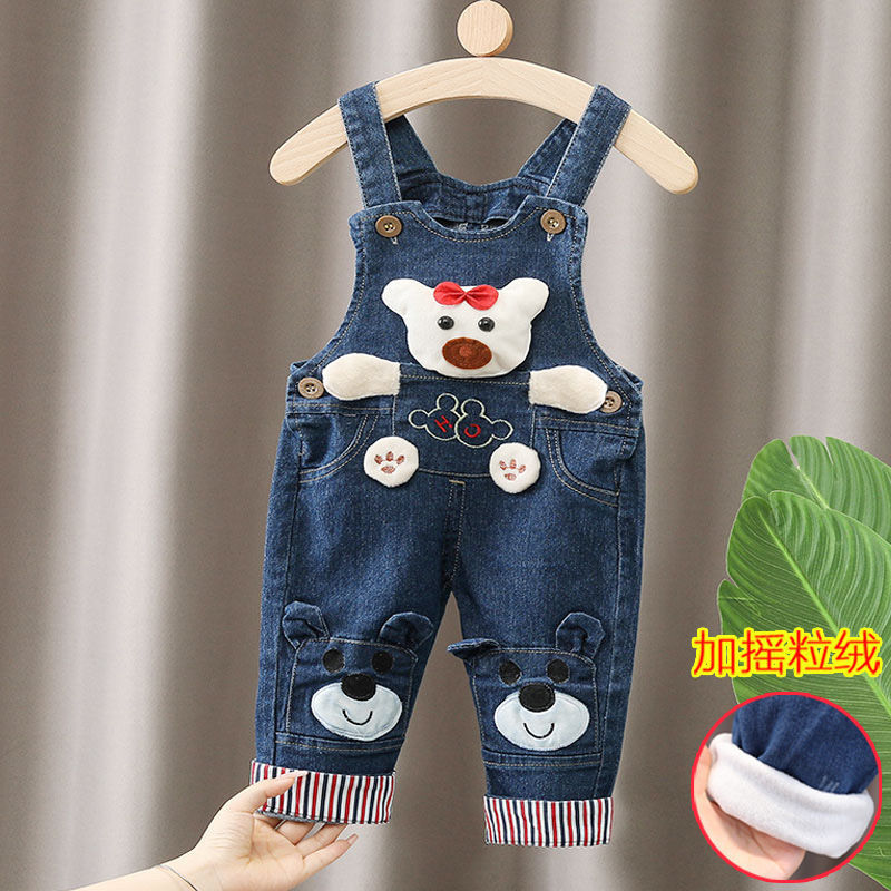 婴儿背带裤秋冬加绒男童开裆裤1到3岁加棉加厚连体裤小童裤子秋冬