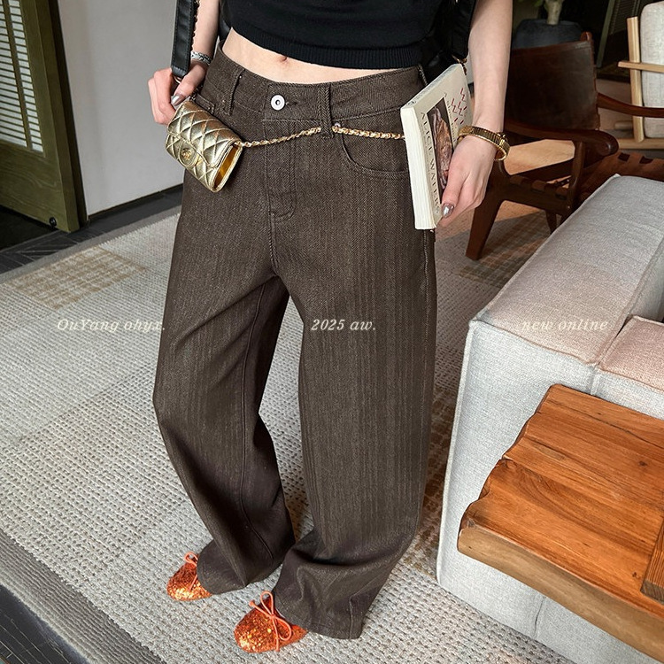 Ouyang's'Guigui Galaxy' Designer Style! Heavy-Duty Silver Thread Jeans, Loose Retro Straight-Leg Wide-Leg Pants