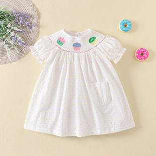 Summer girls' embroidered Korean princess dress, dress bubble sleeve colorful cotton cake, thin foreign trade