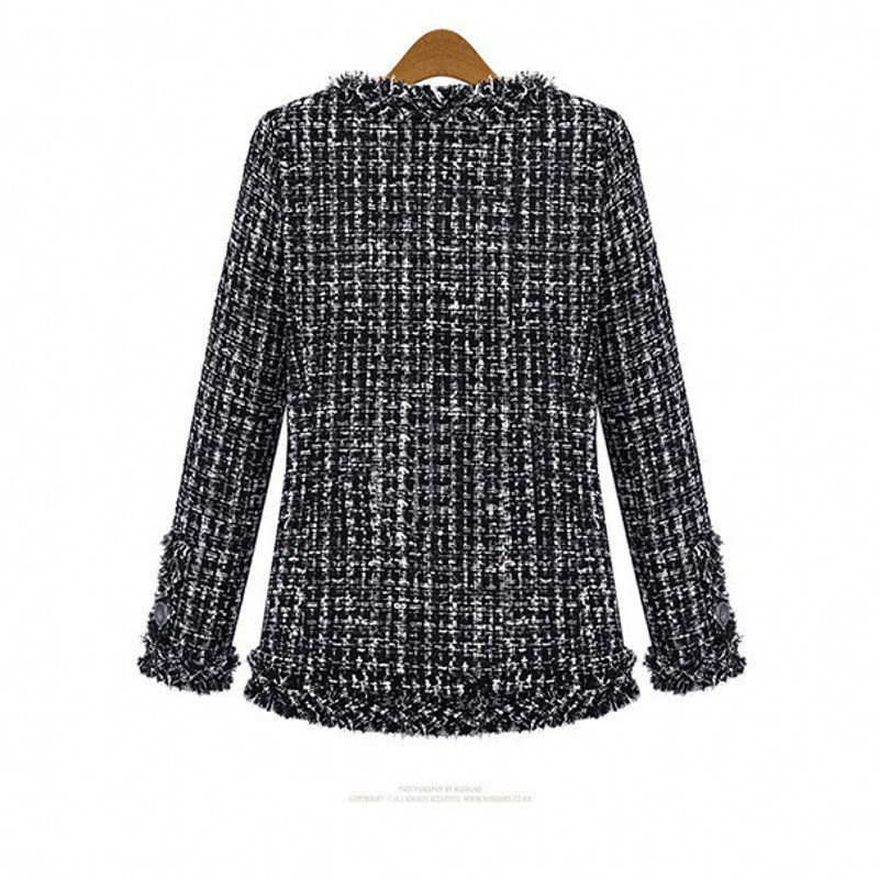 Abrigo de Tweed a Cuadros para Mujer de Poliéster para Otoño e Invierno