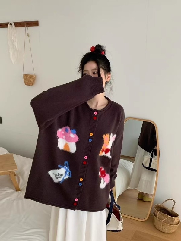 学院风宽松毛衣开衫外套女秋冬2025新款慵懒高级感日系针织衫上衣|undefined
