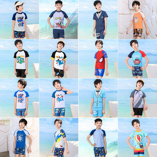 High-Quality Children's Swimwear Set Summer Medium and Large Cartoon Shark Sun Protection Quick-Dry Factory