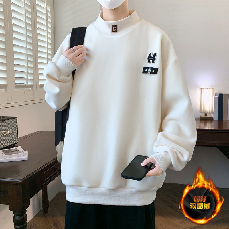 Autumn and winter half-turtleneck sweatshirt for boys, suitable for junior and senior high school students, fleece-lined and thickened, warm base layer for teenagers and older children Autumn and winter half-turtleneck sweatshirt for boys, suitable for junior and senior high school students, fleece-lined and thickened, warm base layer for teenagers and older children