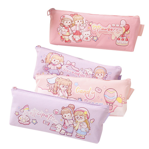 Xiaomaru diary triangular pencil bag, cute zipper stationery bag for high-looking students, cartoon Japanese triangular storage bag