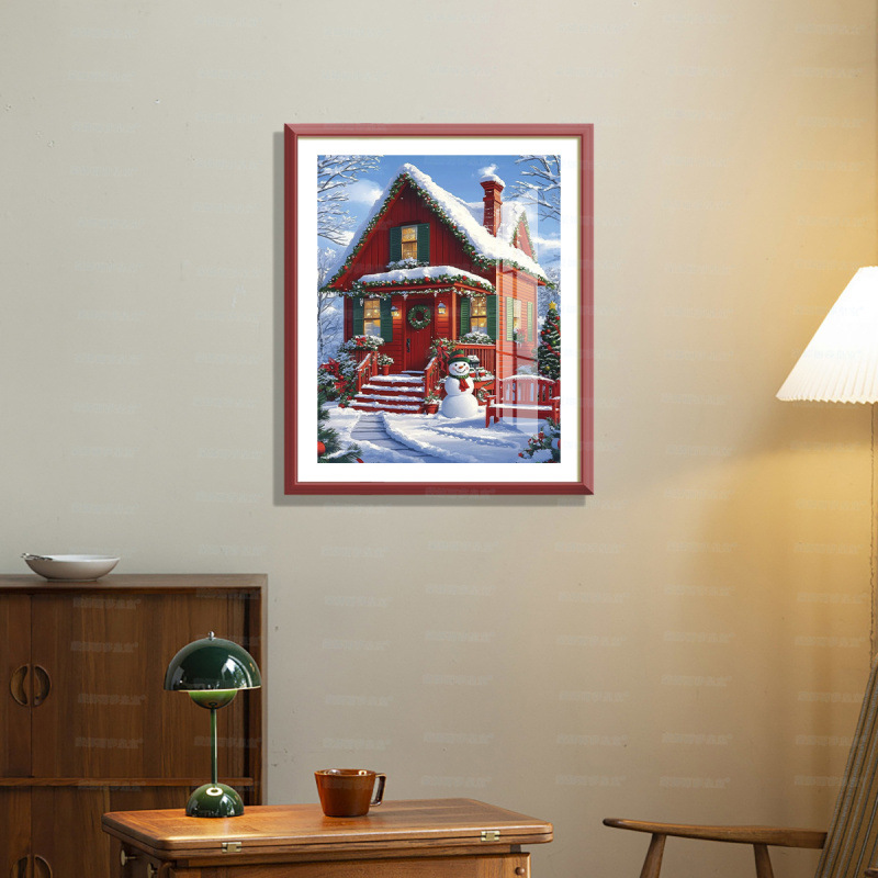 Mona Lisa Real bordado cruzado Navidad Red House Snow View arquitectura europea moderna hermosa bordado de hilo de ensueño a mano image 1