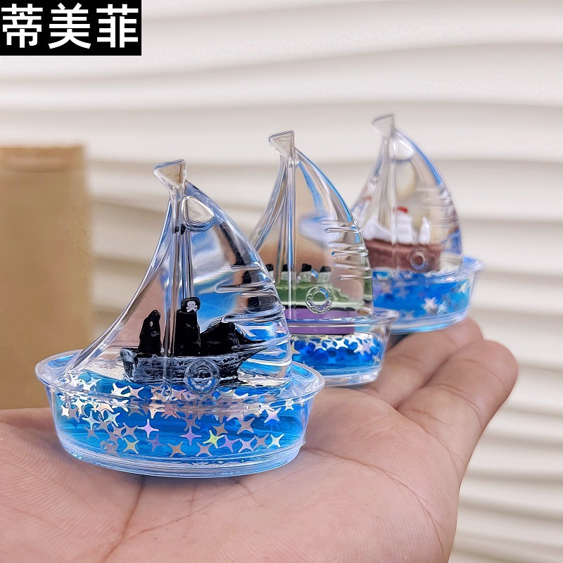 Creative Floating Cartoon Titanic Stress-Relief Liquid Sailboat Craft Ornament Transparent Acrylic Cute Style