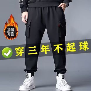 Autumn and Winter Men's Cargo Pants with Fleece Lining, Thickened European and American Style, Large Size, Loose Jogger Sweatpants, Multi-Pocket Casual Long Pants for Men