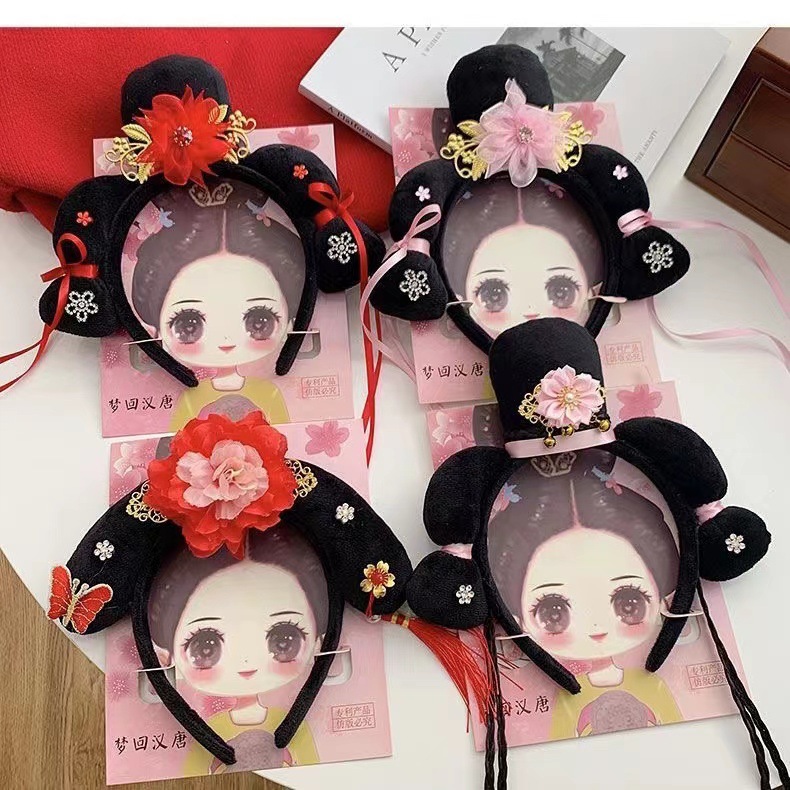 新年头饰宫廷风旗头才人发箍女儿童大人古风头箍可爱宝宝发卡发饰