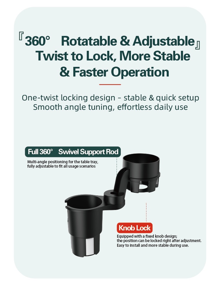 Car-mounted floating small table 360 ° Rotating multifunctional cup holder, dining plate tray, non-slip, wear-resistant, extended arm