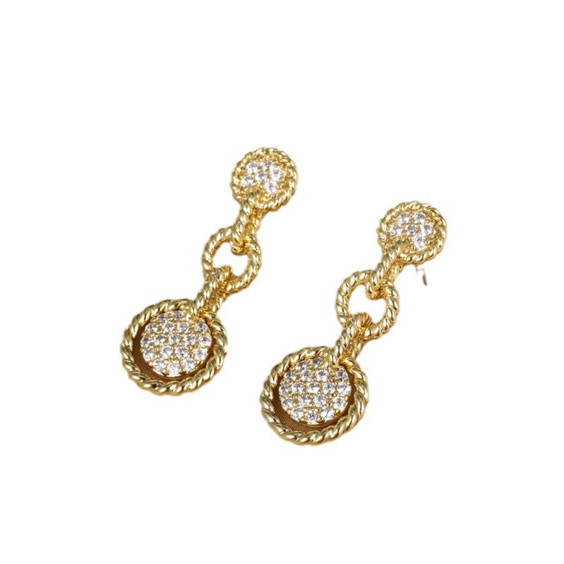 Joyas de xuping geométricamente redondas con microcuentas de zircon incrustadas en pendientes de alta sensación, pendientes de nicho medianos y largos, Orejeras femeninas