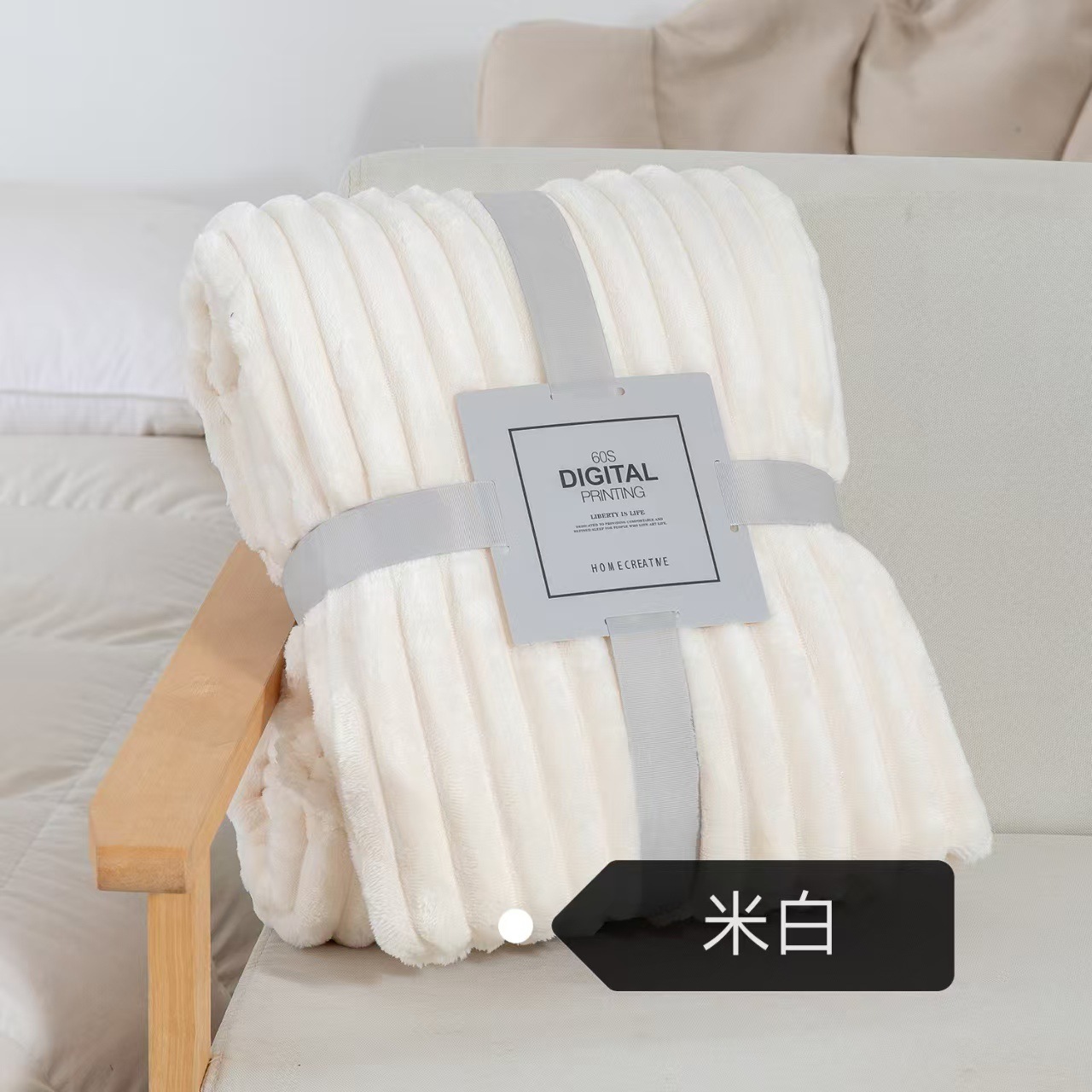 Punto transfronterizo Manta de lana de conejo de imitación de tira ancha gruesa Manta de siesta multifuncional Manta de aire acondicionado de regalo de lana de coral