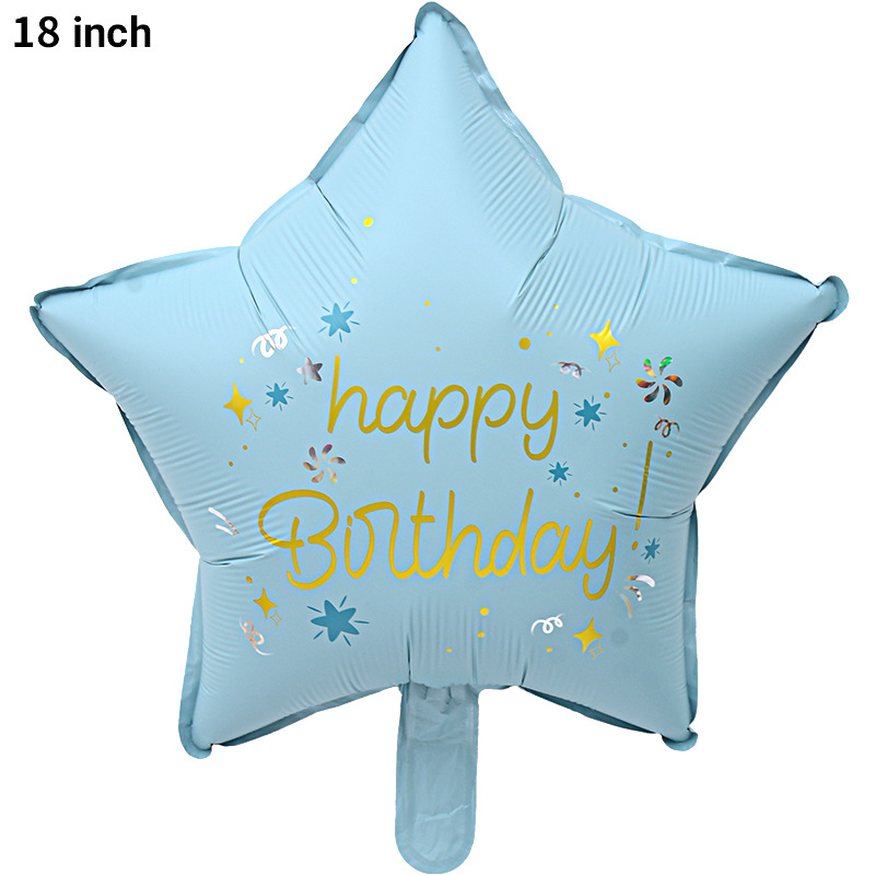 Nueva estrella de cinco puntas mate color retro feliz cumpleaños película de aluminio globo fiesta de cumpleaños decoración de escena globo al por mayor