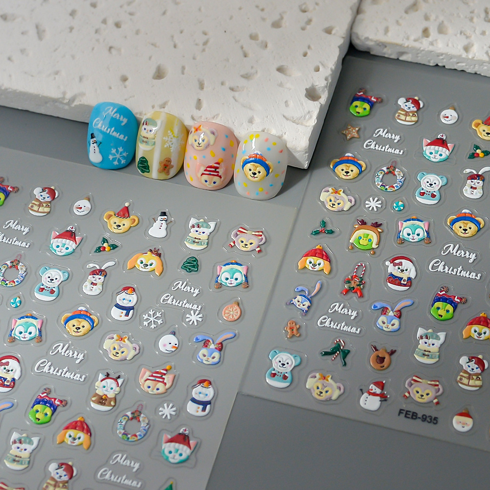 源头工厂 圣诞节美甲贴纸雪花5D浮雕指甲饰品星黛路卡通手账 批发