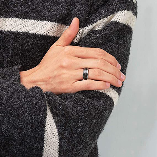 Xinghe European and American cross-border 8mm inlaid carbon fiber titanium steel ring trendy personalized hand jewelry accessories wholesale engraving