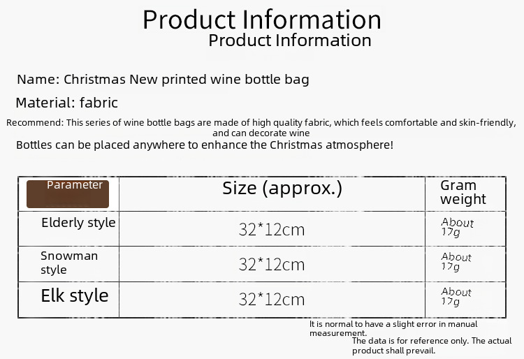 Kreatives neues Hobby im neuen Stil, Weihnachtsdekoration, Festivalbedarf, bedrucktes Weinflaschen-Set, Wein, Champagner, Weinflaschen-Set, Cartoon-Wein-Set_voghion.com