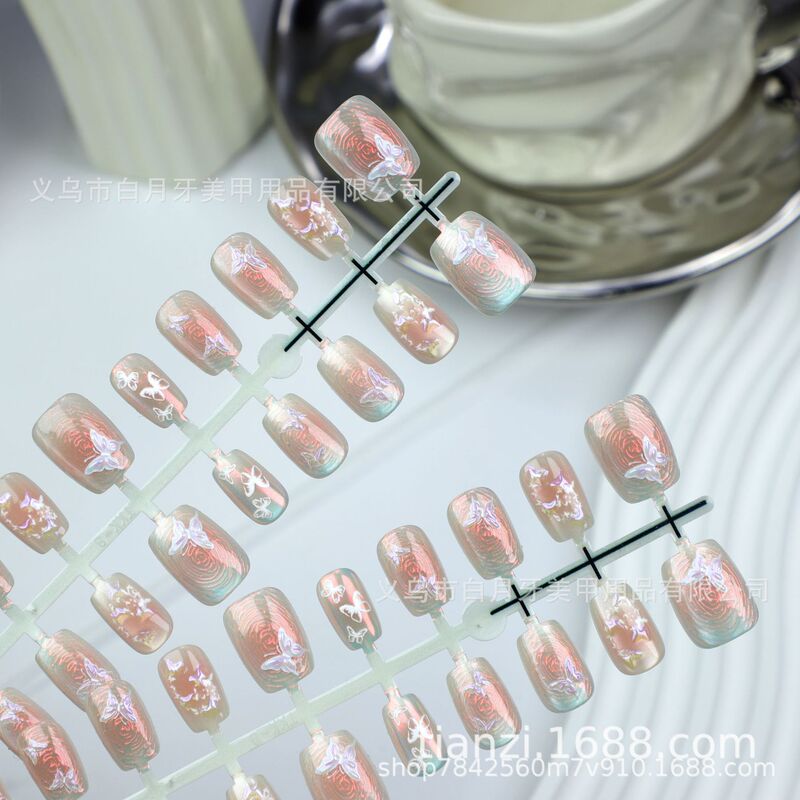 Handmade Nails, Wearable Nails, Swirls, Aurora Butterflies, Dreamy Cat Eyes, Wearable Nails, Ins Style, Spring and Summer Nail Art Pieces