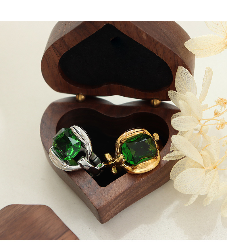 fashion Retro golden silvery emerald Crystal Stone Titanium Ring