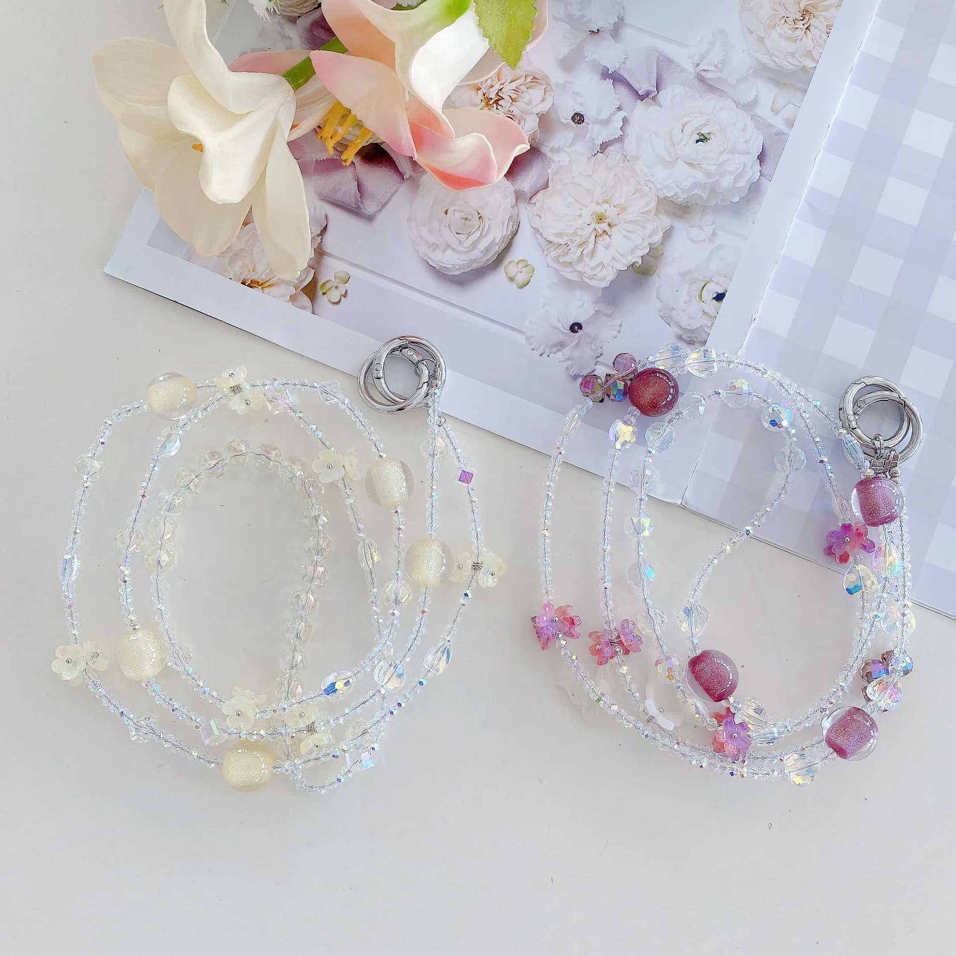 Boutique hecho a mano de alta gama teléfono móvil cadena colgante ins flor cuentas cadena larga cordón de teléfono móvil de moda mensajero largo/colgante