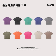 230g重磅纯棉水洗做旧t恤男女欧码情侣美式复古宽松短袖t恤落潮牌