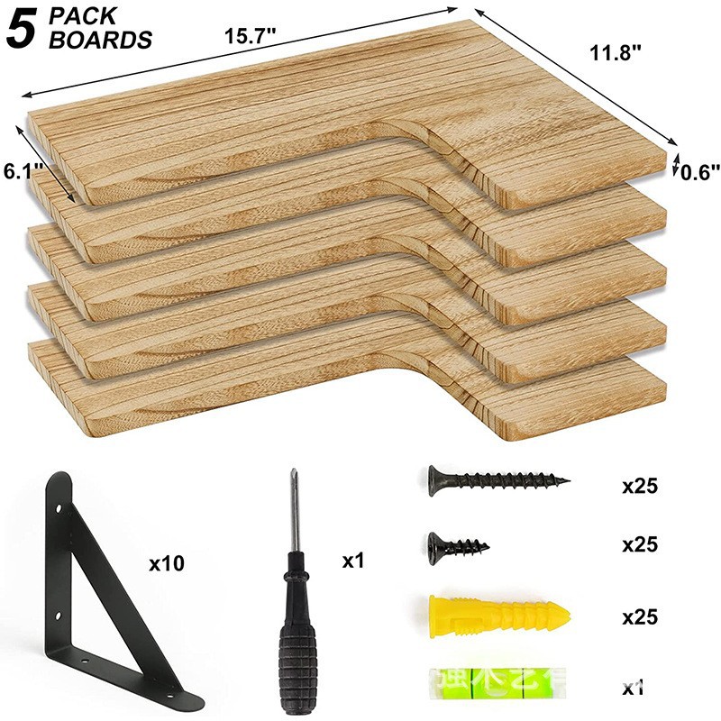 Estante de almacenamiento montado en la pared de madera de estilo rural Partición flotante montada en la pared Estante de almacenamiento de esquina de madera maciza Artículos diversos Estante organizador