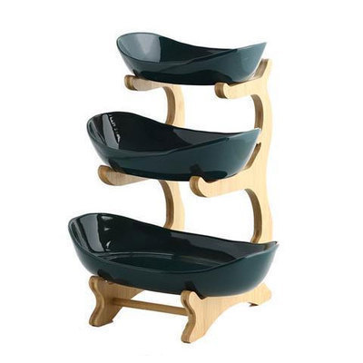 Plato de frutas y verduras de varias capas, marco de bambú y madera, cerámica, bocadillos creativos de doble capa, plato de bocadillos, sala de estar doméstica, almacenamiento seco