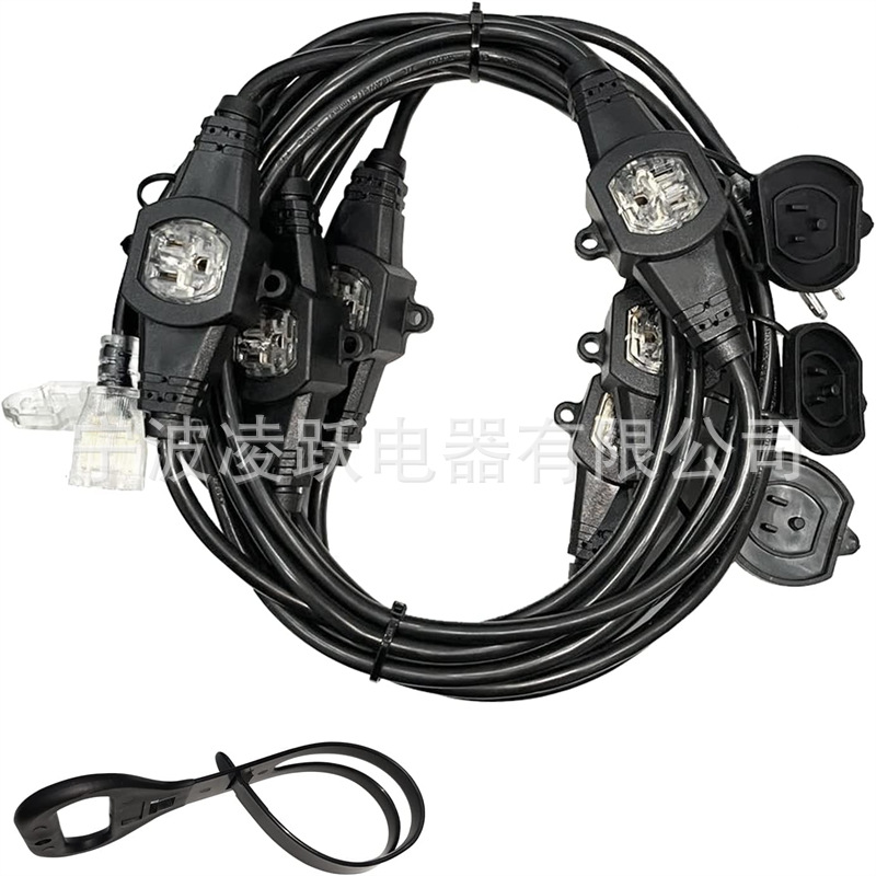 电源延长线 - 3 爪,16 号 SJTW 5-15R 公插头至母接头,7 插座电缆