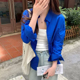 克莱因蓝色长袖衬衫女款早春2026新款法式衬衣外套上衣宽松高级感