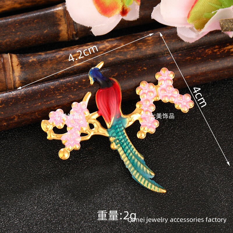 DIY古风发簪饰品配件仿景泰蓝喜鹊合金挂件情侣服饰滴油动物材料|undefined