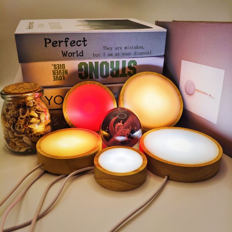 Round Diffusion Plate Luminous LED Night Light Base Wooden Internet Celebrant Diy Wine Bottle Aromatherapy Acrylic Wooden Base