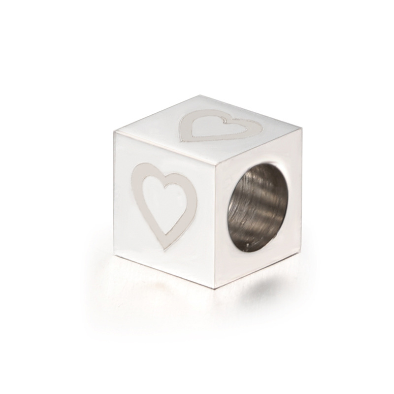 3g Weight Beads Jewelry Making Type DIY Jewelry Accessories Classification 1 Piece Quantity 304 Stainless Steel Material Square, Heart Shape Pattern Simple Style Style 1 Piece 304 Stainless Steel Square Heart Shape DIY Jewelry Accessories Beads 6