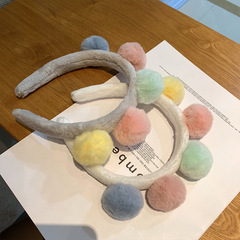 Headband for Women, Slip-Resistant Hair Tie, Korean Celebrity Style Cute Colorful Plush Hair Band with Pom-Pom, Simple Headband Trendy