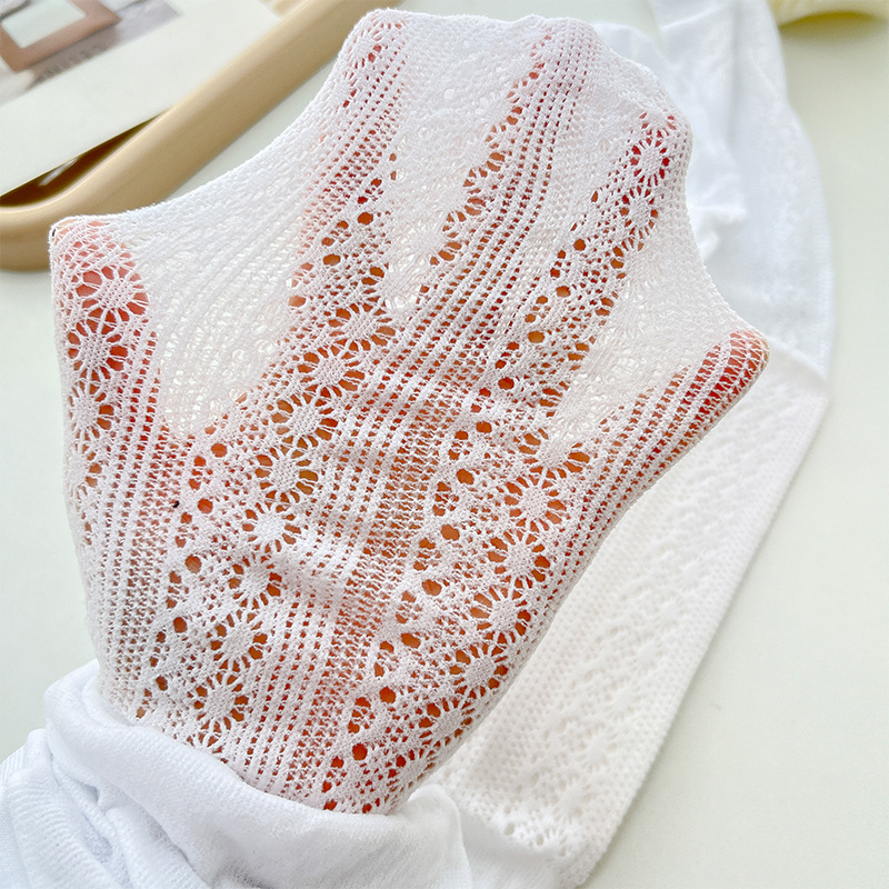 Lolita primavera/verano dulce blanco lechoso hueco de malla jacquard pantyhose verano encaje transpirable bottoming calcetines sobre la rodilla