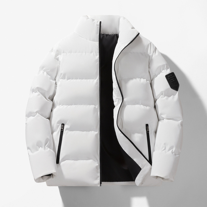 Invierno de algodón de gran tamaño para hombres, chaqueta de algodón de cuello de altura, chaqueta de algodón cálida casual de color sólido, ropa de pan para hombres