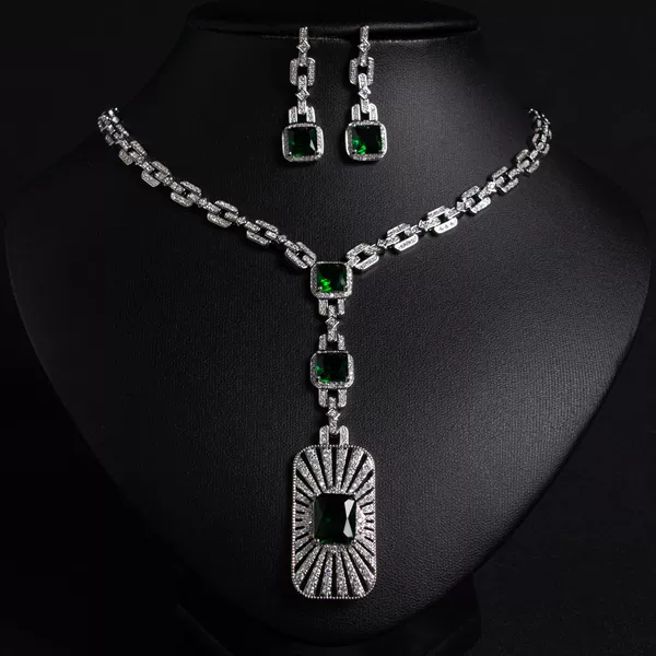 Green set, necklace and earrings, 2 piece set