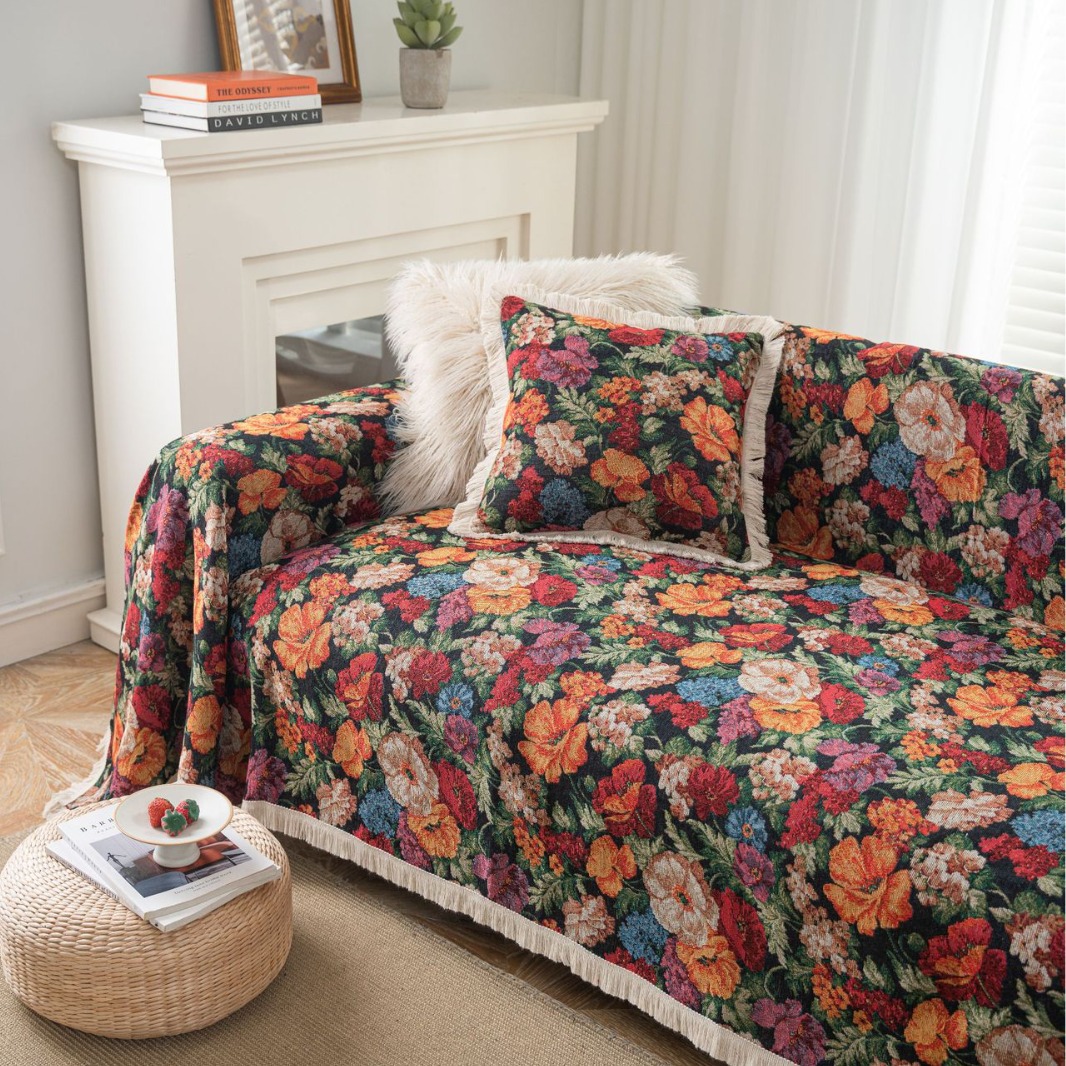 Imaki Rhyme Sofa Towel Anti-cat Scratch Jacquard Iris Flower Retro Festive Festival Thick Sofa Cover Blanket Factory