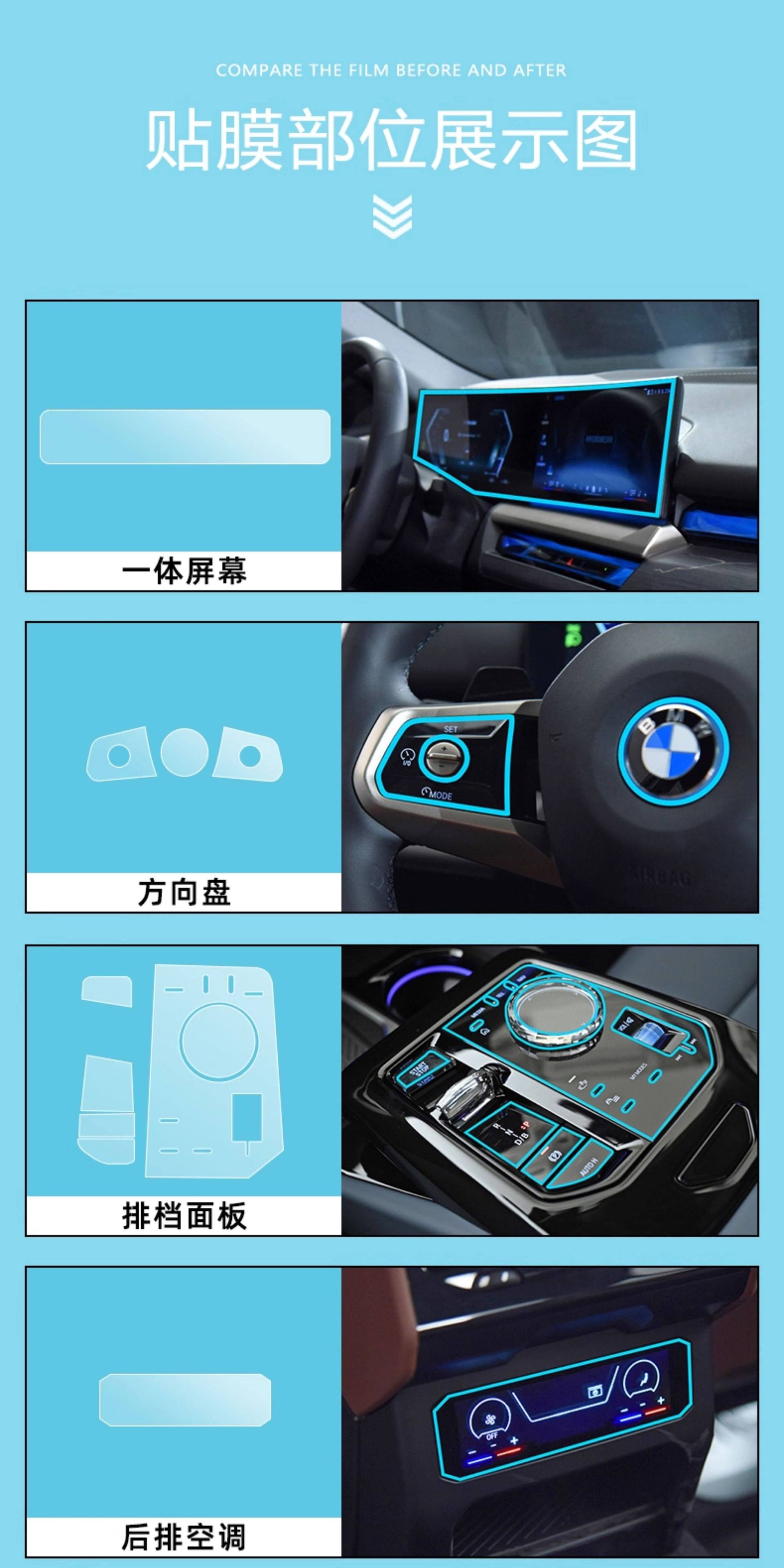 Suitable for 26 Models of Bmw 5 Series I5 Center Console Gear Shift Film 525/530Li Interior Protection Screen Tempered Film