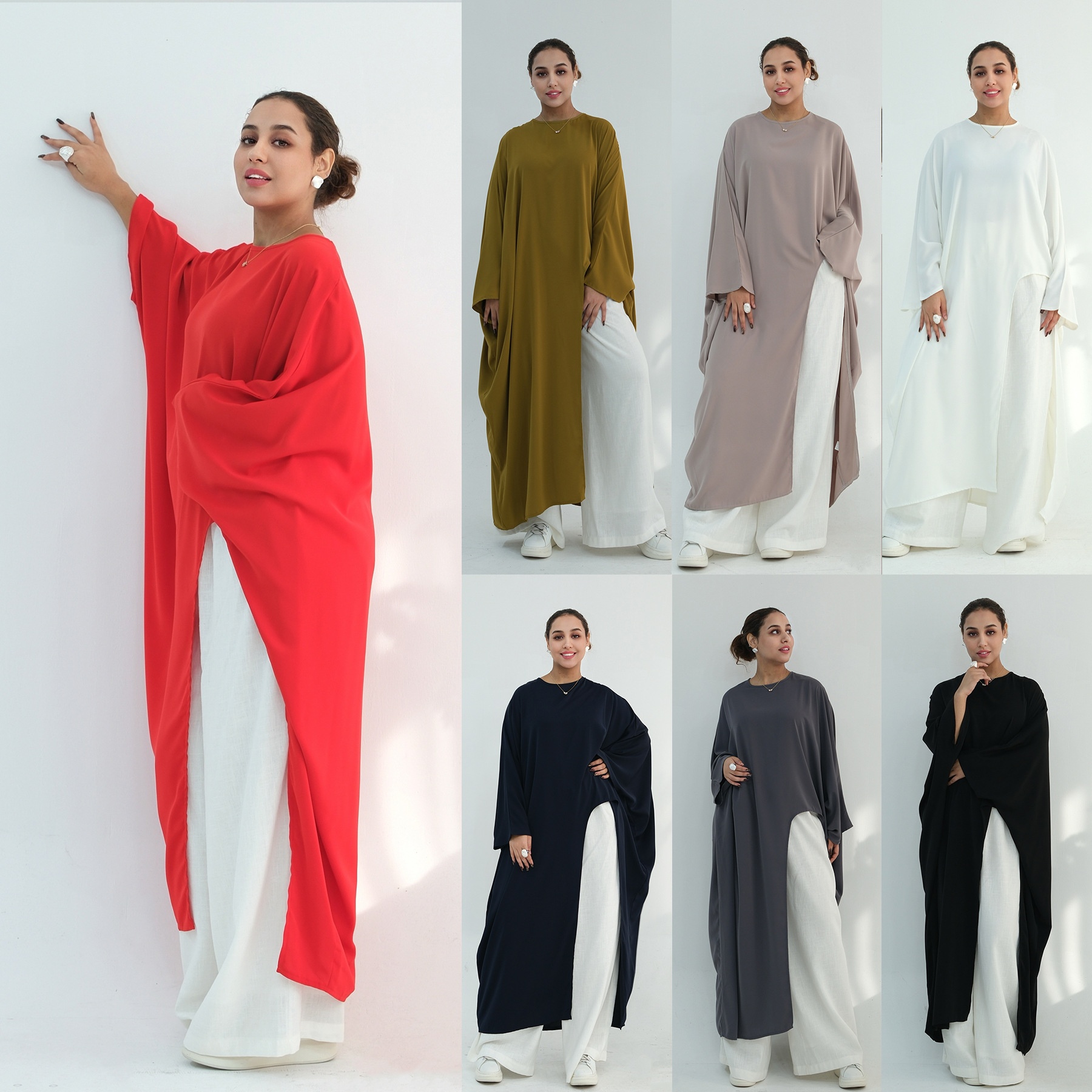 Voya Women's Oversized Modest Robe - Loose Fit Asymmetric Top With Crew Neck, Solid Color Longline Cardigan, Casual Loungewear, Elegant Daily Wear,_ecoleips.com