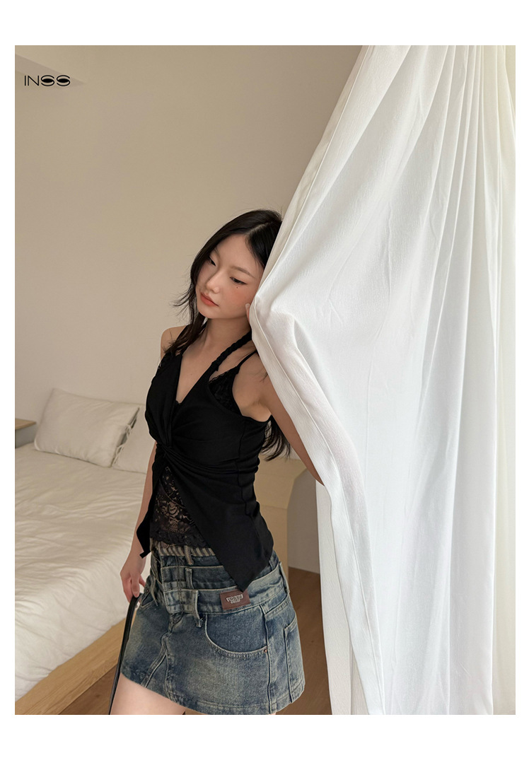 100% Cotton Lace V-Neck Twist Cami Top
