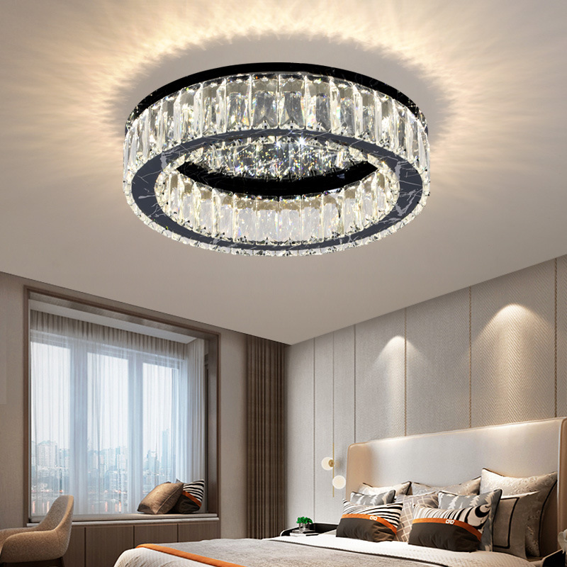 廠家批發後現代北歐水晶吸頂燈圓形客廳創意浪漫臥室led燈具新款