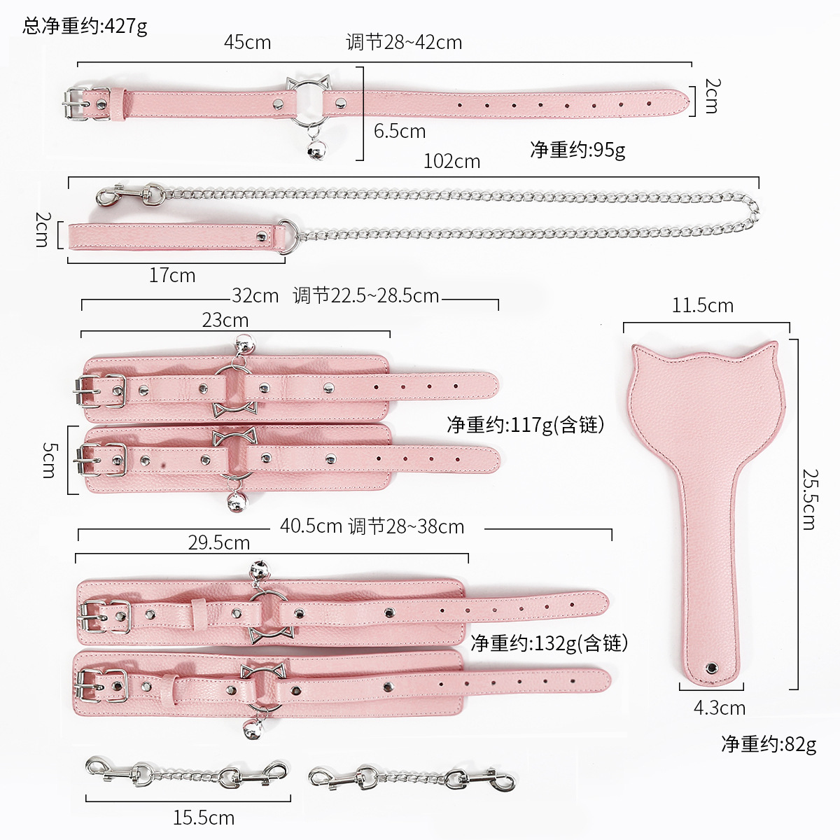 Fabricante directo para el juego de cuero SM color rosa gato cuello esposas esposas SP palmaditas juguetes para hombres y mujeres